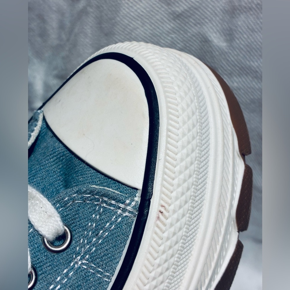 Denim High-Top Sneakers with White Laces, Lug Soles, Platforms, sz JP225/US 5 - Picture 6 of 12